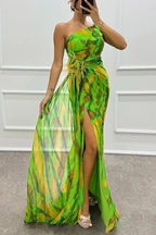 Vestido drapeado vibrante