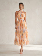 Vestido Esther con cuello halter y estampado de acuarela.