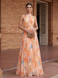 Vestido Esther con cuello halter y estampado de acuarela.