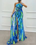 Vestido drapeado vibrante