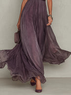 Florbela - Vestido largo de gasa morada con encaje y escote estilo ojo de cerradura vintage.